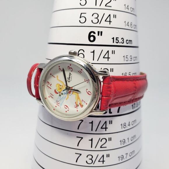 Disney Tinker Bell Holiday Quartz Watch Silver Red Leather - Picture 14 of 14